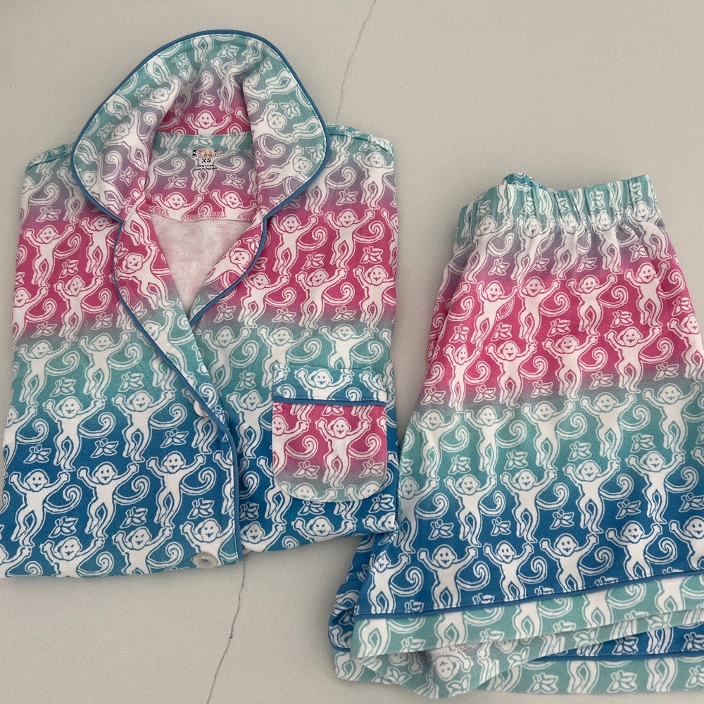 Roller Rabbit Multicolor Monkey Print Pajama Set